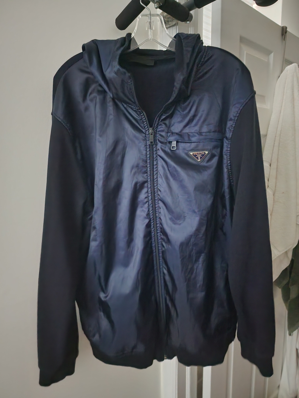 Dark Navy Hooded Windbreaker Jacket. M-L